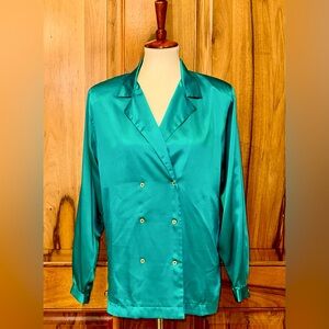 VTG 80s - Xia - Golden Girls, Turquoise/Teal Satin Power Jacket/Blouse - EUC - S